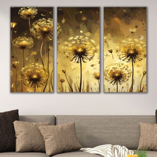 1054 Wall art decoration (set of 3 pieces) Abstraction with dandelions