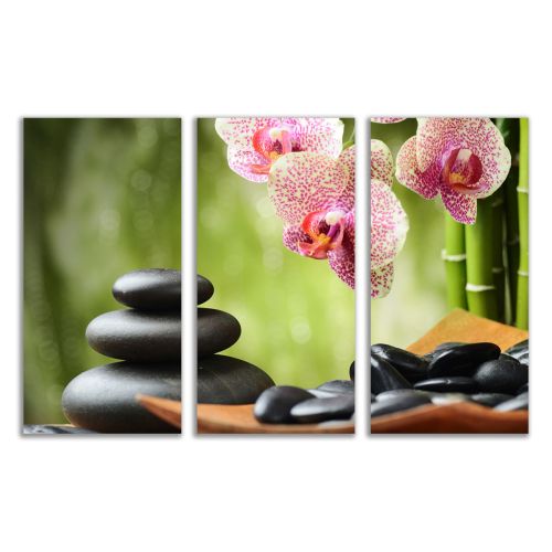 0120  Wall art decoration (set of 3 pieces) SPA stones and orchids