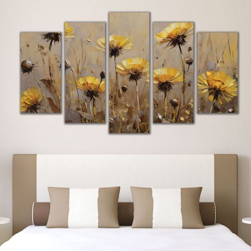 1055 Wall art decoration (set of 5 pieces) Dandelions