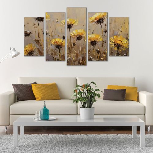 1055 Wall art decoration (set of 5 pieces) Dandelions