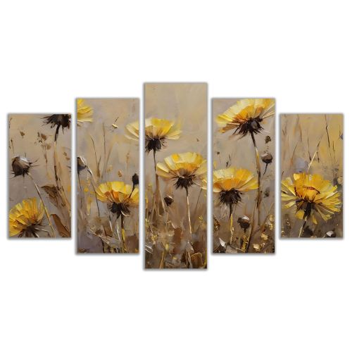 1055 Wall art decoration (set of 5 pieces) Dandelions