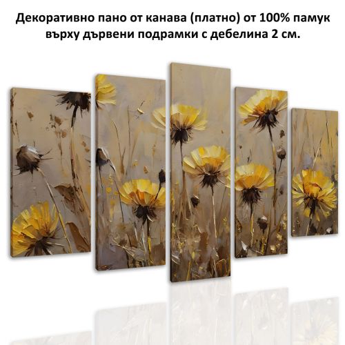 1055 Wall art decoration (set of 5 pieces) Dandelions