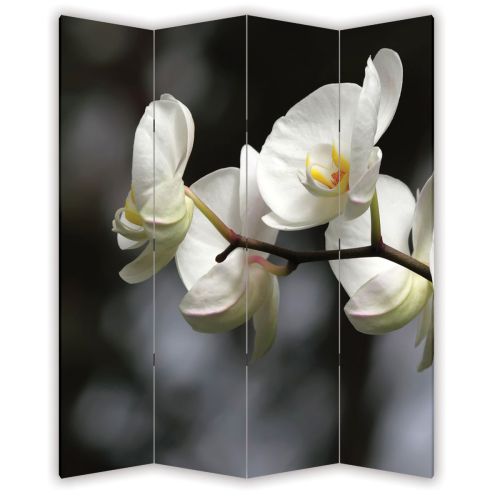 P0324 Decorative Screen Room divider White orchids on grey background (3,4,5 or 6 panels)