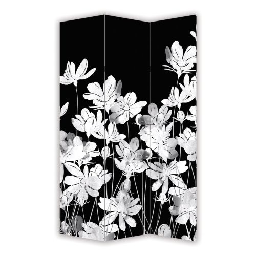 P0711 Decorative Screen Room divider Jentle white flowers on black background (3,4,5 or 6 panels)