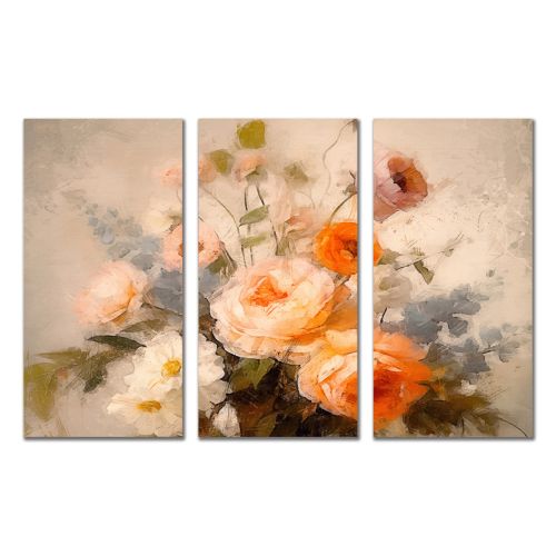 0958 Wall art decoration (set of 3 pieces) Gentle flowers