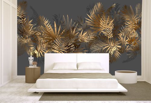 T0835 3D Wallpaper Golden leaves