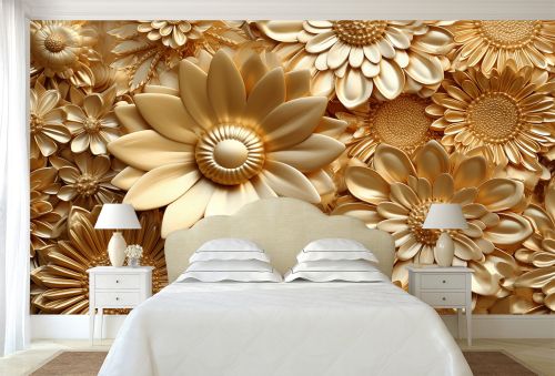 T9234 Wallpaper 3D Golden flowers