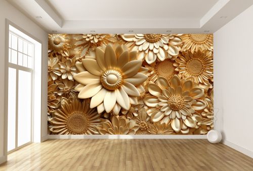 T9234 Wallpaper 3D Golden flowers