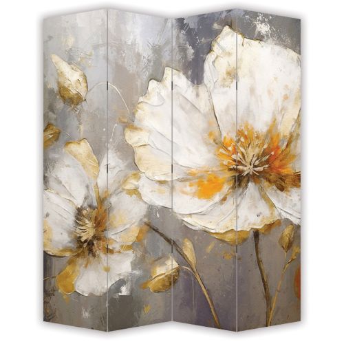 P0935 Decorative Screen Room divider Flowers - white and gold (3,4,5 or 6 panels)