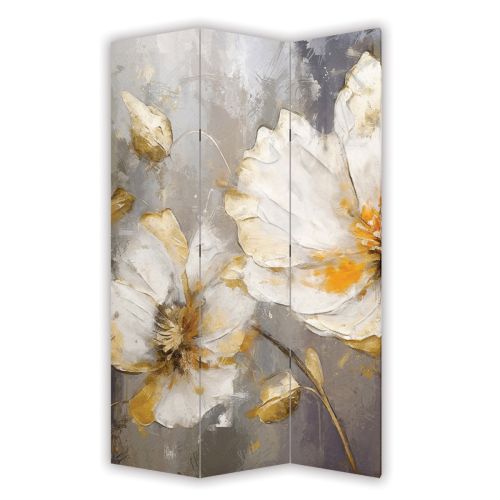 P0935 Decorative Screen Room divider Flowers - white and gold (3,4,5 or 6 panels)