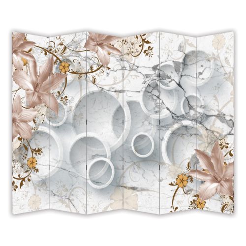 P9017 Decorative Screen Room divider 3D Circles and vintage flowers (3, 4, 5 or 6 panels)