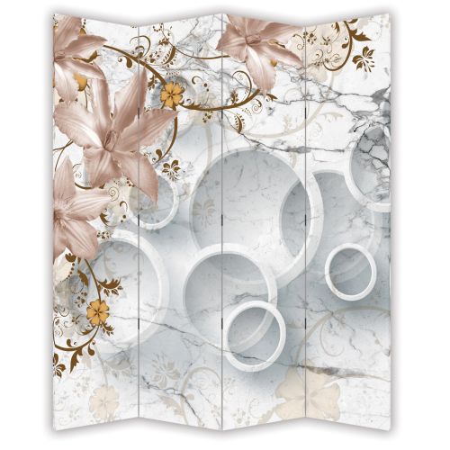 P9017 Decorative Screen Room divider 3D Circles and vintage flowers (3, 4, 5 or 6 panels)