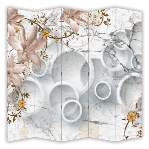 P9017 Decorative Screen Room divider 3D Circles and vintage flowers (3, 4, 5 or 6 panels)