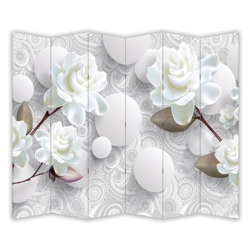 P9156 Decorative Screen Room divider 3D Flowers and spheres (3, 4, 5 or 6 panels)