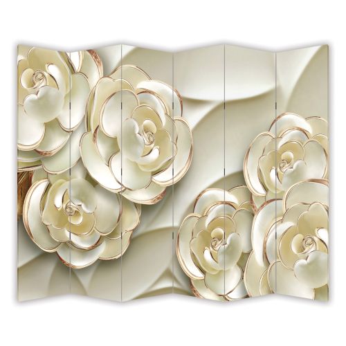 P9162 Decorative Screen Room divider 3D Flowers - gold (3, 4, 5 or 6 panels)