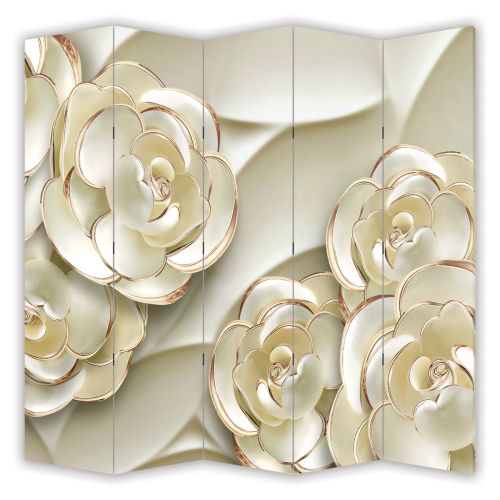 P9162 Decorative Screen Room divider 3D Flowers - gold (3, 4, 5 or 6 panels)