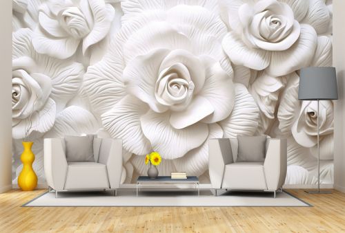 T9238 Wallpaper 3D White roses