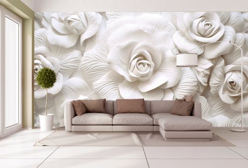 T9238 Wallpaper 3D White roses