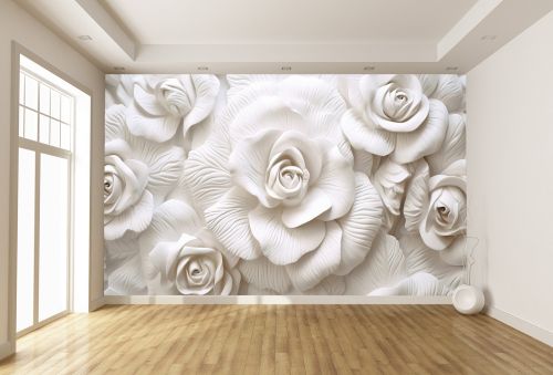 T9238 Wallpaper 3D White roses