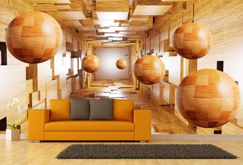 T9241 Wallpaper 3D abstraction Wooden spheres