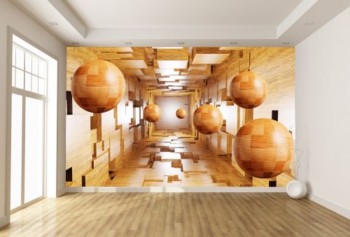 T9241 Wallpaper 3D abstraction Wooden spheres