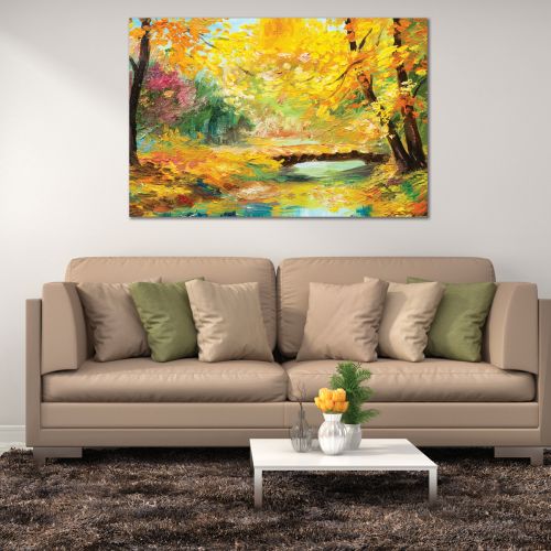 0979 Wall art decoration Colorful forest landscape with bridge and river