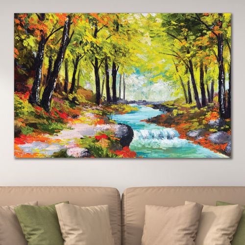 0980 Картина Цветен горски пейзаж с река
