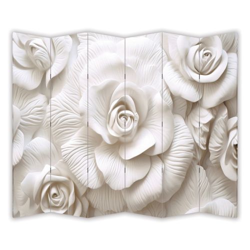 P9238 Decorative Screen Room divider 3D White roses (3, 4, 5 or 6 panels)