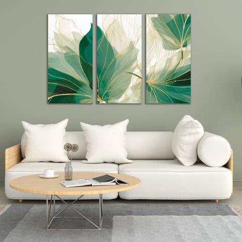 0984 Wall art decoration (set of 3 pieces) Abstraction with leaves