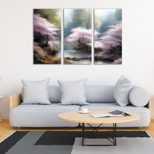 0985 Wall art decoration (set of 3 pieces) Spring japanese garden