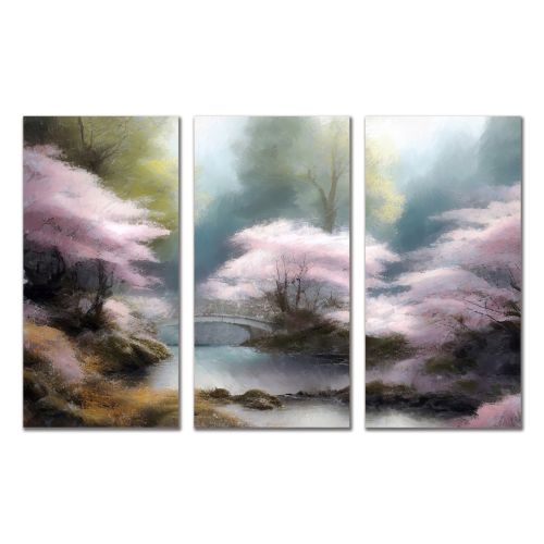 0985 Wall art decoration (set of 3 pieces) Spring japanese garden