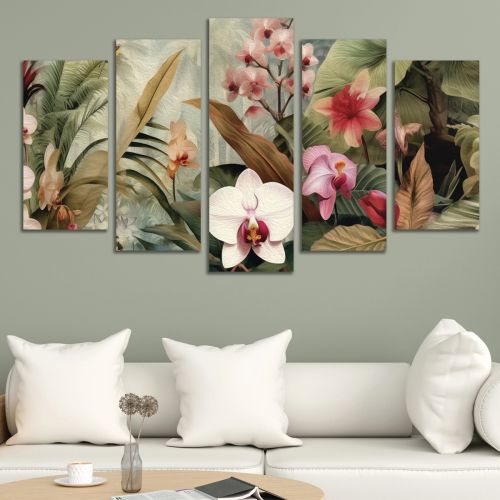 9233 Картина пано от 5 части Тропически орхидеи