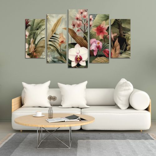 9233  Wall art decoration (set of 5 pieces) Tropical orchids