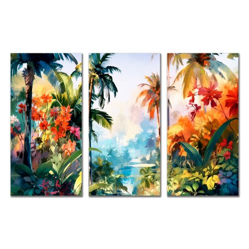 92358 Wall art decoration (set of 3 pieces) Tropical landscape