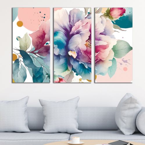 0986 Wall art decoration (set of 3 pieces) Roses in pastel colors