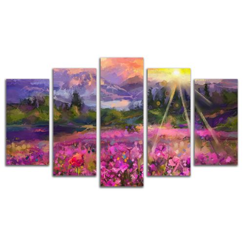 0991 Wall art decoration (set of 5 pieces) Colorful mountain landscape