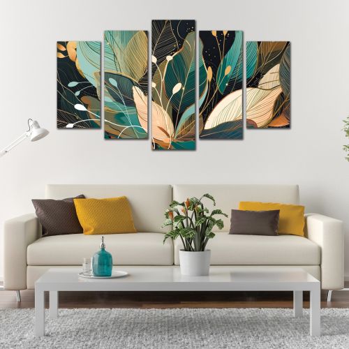 0992  Wall art decoration (set of 5 pieces) Abstraction with leaves