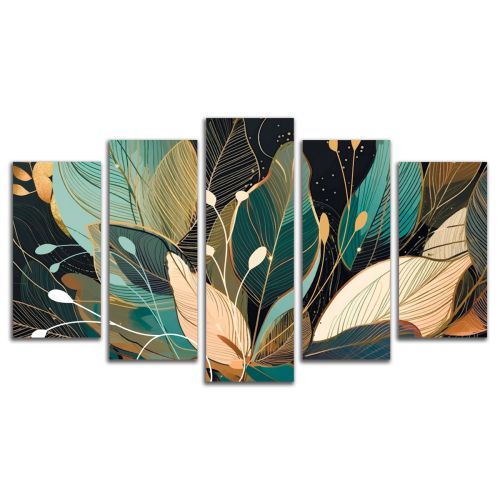 0992  Wall art decoration (set of 5 pieces) Abstraction with leaves