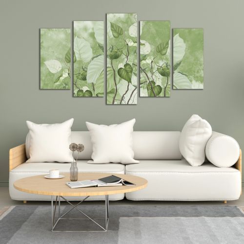 0993  Wall art decoration (set of 5 pieces) Green leaves