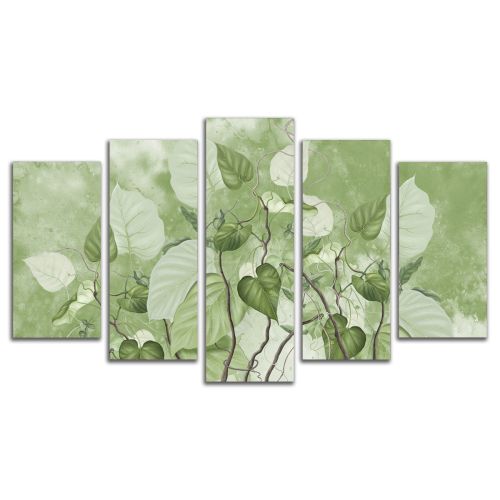 0993  Wall art decoration (set of 5 pieces) Green leaves