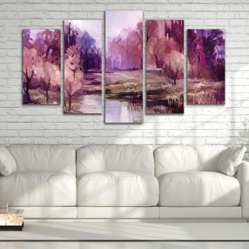 0994 Wall art decoration (set of 5 pieces) Forest landscape