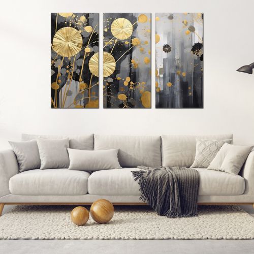 0996 Wall art decoration (set of 3 pieces) Abstraction in gold and grey