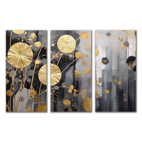 0996 Wall art decoration (set of 3 pieces) Abstraction in gold and grey