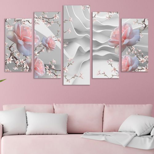 0997  Wall art decoration (set of 5 pieces) Abstraction with roses