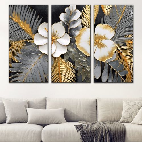 0999 Wall art decoration (set of 3 pieces) Abstract white flowers