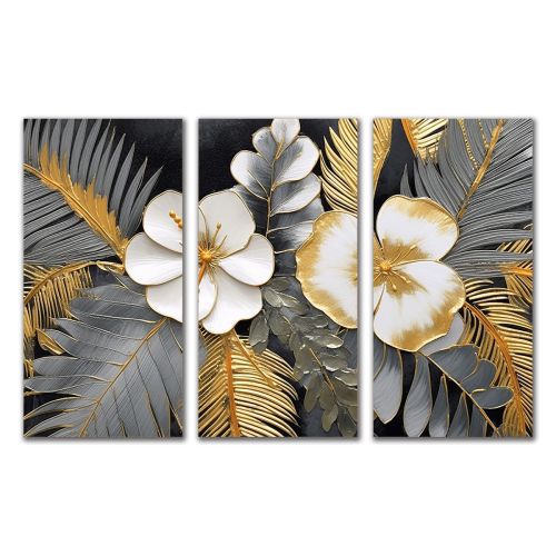 0999 Wall art decoration (set of 3 pieces) Abstract white flowers