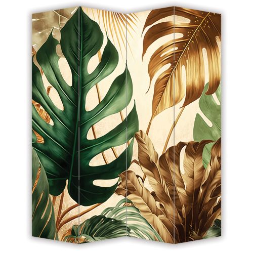 P0947 Decorative Screen Room divider Tropical leaves in green and gold (3,4,5 or 6 panels)