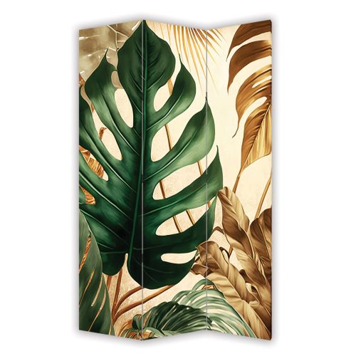 P0947 Декоративен параван Тропически листа в зелено и златно (3, 4 , 5 или 6 части)