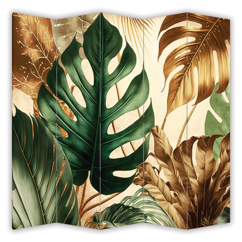 P0947 Decorative Screen Room divider Tropical leaves in green and gold (3,4,5 or 6 panels)