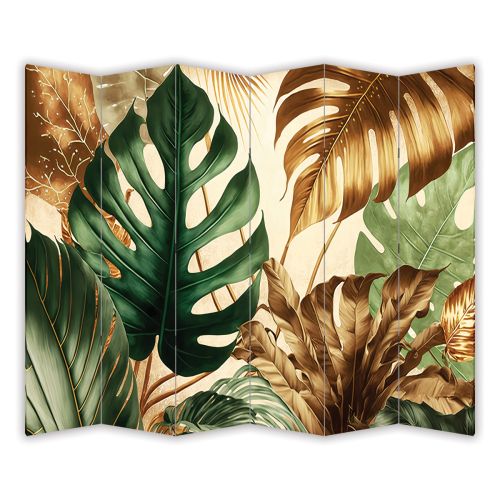 P0947 Decorative Screen Room divider Tropical leaves in green and gold (3,4,5 or 6 panels)